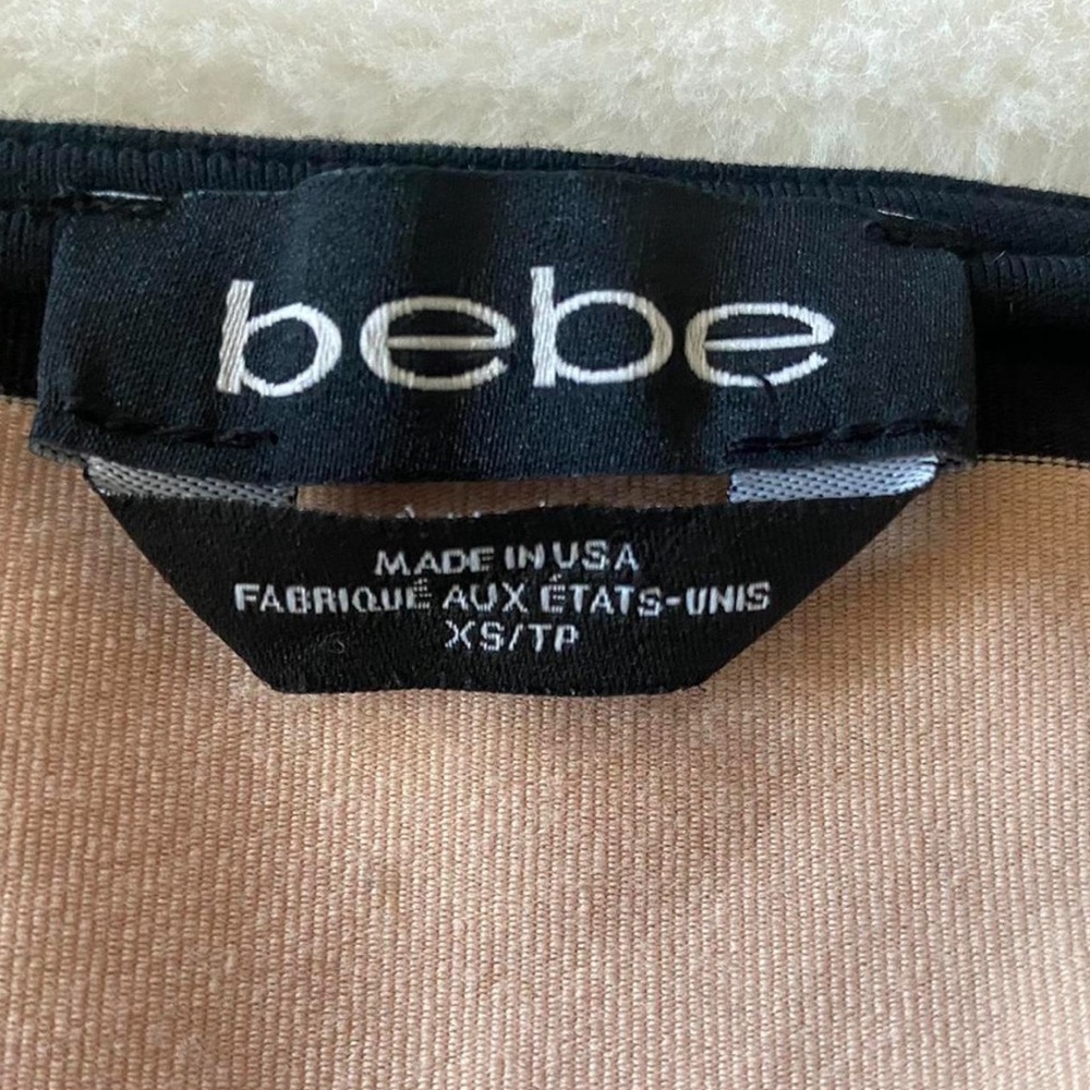 Vintage Bebe black and pink striped 3/4 long sleeve crop top XS - Picture 5 of 7